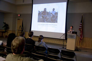 Photograph  9 of Nancy Chaney's Colloquium Talk 'Adventures of time and space travel aboard an amazing machine: The wheel as political metaphor..' Nancy Chaney is an alumnus of University of Idaho and Mayor of Moscow. Pictured: Nancy Chaney.