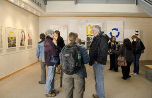 Photograph  17 of Sally Graves Machlis and Delphine Keim-Campbell's Colloquium Talk and Gallery Exhibition 'Road Stories.'  Sally Graves Machlis is Chair and Professor of Art and Design. Dephine Keim-Campbell is Associate Professor of Art and Design. Pictured: Opening reception for Road Stories in the Reflections Gallery, University of Idaho Commons.