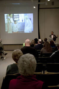 Photograph  5 of Marco Deyasi's Colloquium Talk 'Community Without Borders: Symbolism, Theosophy, and Anti-Colonialism in France, 1880-1910.' Marco Deyasi is Assistant Professor of Art and Design. Pictured: Marco Deyasi.