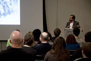 Photograph  6 of Marco Deyasi's Colloquium Talk 'Community Without Borders: Symbolism, Theosophy, and Anti-Colonialism in France, 1880-1910.' Marco Deyasi is Assistant Professor of Art and Design. Pictured: Marco Deyasi.