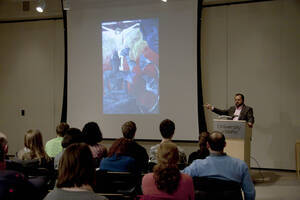 Photograph  8 of Marco Deyasi's Colloquium Talk 'Community Without Borders: Symbolism, Theosophy, and Anti-Colonialism in France, 1880-1910.' Marco Deyasi is Assistant Professor of Art and Design. Pictured: Marco Deyasi.