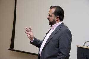 Photograph  10 of Marco Deyasi's Colloquium Talk 'Community Without Borders: Symbolism, Theosophy, and Anti-Colonialism in France, 1880-1910.' Marco Deyasi is Assistant Professor of Art and Design. Pictured: Marco Deyasi.