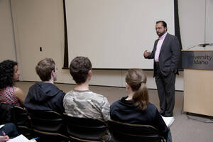 Photograph  11 of Marco Deyasi's Colloquium Talk 'Community Without Borders: Symbolism, Theosophy, and Anti-Colonialism in France, 1880-1910.' Marco Deyasi is Assistant Professor of Art and Design. Pictured: Marco Deyasi.