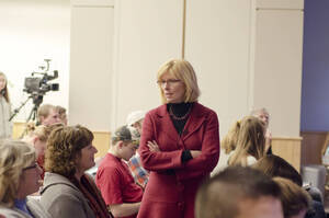 Photograph  1 of Sally Graves Machlis and Delphine Keim-Campbell's Colloquium Talk and Gallery Exhibition 'Road Stories.'  Sally Graves Machlis is Chair and Professor of Art and Design. Dephine Keim-Campbell is Associate Professor of Art and Design. Pictured: Sally Graves Machlis.