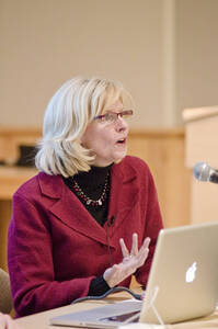 Photograph  8 of Sally Graves Machlis and Delphine Keim-Campbell's Colloquium Talk and Gallery Exhibition 'Road Stories.'  Sally Graves Machlis is Chair and Professor of Art and Design. Dephine Keim-Campbell is Associate Professor of Art and Design. Pictured: Sally Graves Machlis.