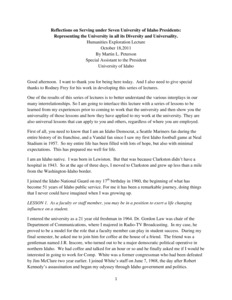 Transcript  of Marty Peterson's Colloquium Talk 'Reflections on Serving under Seven University of Idaho Presidents - Representing the University in all its Diversity and Universality.' Marty Peterson is Special Assistant to the President, Governmental Relations.