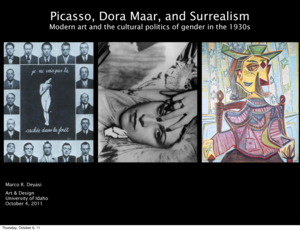 PowerPoint  of Marco Deyasi with Robert Caisley and Lauren 'Lojo' Simon's Colloquium Talk & Panel Discussion 'Art about Art: Collaboration and Expression of Self and Other in Creating New Work for Theatre (on the play "Adoration of Dora").' Marco Deyasi is Assistant Professor of Art and Design. Caisley is Associate Professor of Theatre Arts and Head of Dramatic Writing. Simon is a graduate student. Deyasi gave a talk before the panel discussion using this PowerPoint presentation