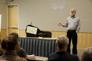 Photograph  2 of Dan Edwards's Colloquium Talk 'The Unique vs. The Universal: the Final Round.' Dan Edwards is Associate Professor of Physical Chemistry. Pictured: Dan Edwards.