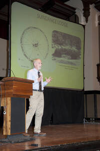 Photograph  10 of Rodney Frey's Keynote Address 'Turning of the Wheel: Meeting the Challenges and Charting - Creating the World with Spokes and a Hub.' Rodney Frey is Professor of Ethnography and Distinguished Humanities Professor. Pictured: Rodney Frey, Administration Auditorium, UI Moscow.