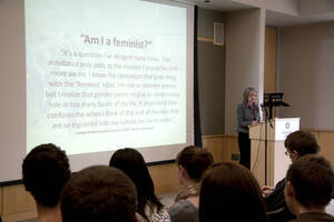 Photograph  3 of Heather Gasser's Colloquium Talk 'Social Justice and Feminist Leadership: Sharing the Unique Perspectives and Universal Concepts.' Heather Gasser is Director, UI Women's Center. Pictured: Heather Gasser.