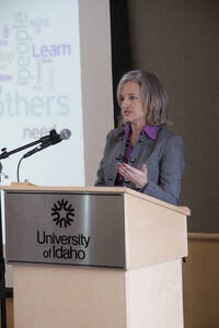 Photograph  4 of Heather Gasser's Colloquium Talk 'Social Justice and Feminist Leadership: Sharing the Unique Perspectives and Universal Concepts.' Heather Gasser is Director, UI Women's Center. Pictured: Heather Gasser.
