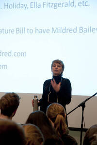 Photograph  9 of Janis Johnson's Colloquium Talk 'This Is the Sound of Survivance: Nez Perce Indians Playing Jazz.' Janis Johnson is Assistant Professor English. Pictured: Janis Johnson.