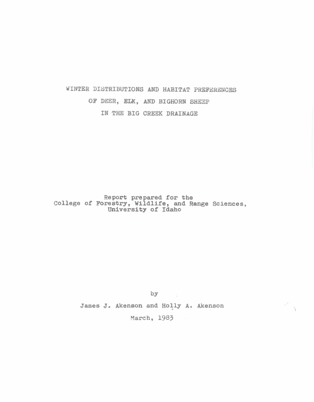 Winter distributions and habitat preferences of deer, elk, and bighorn sheep in the Big Creek drainage