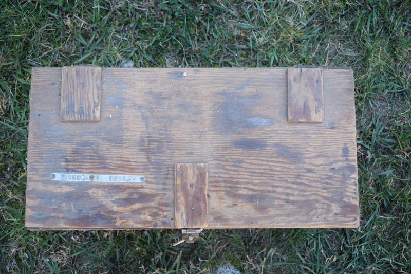 W.H. Bolles Trunk. In the days before gasoline drums, gasoline was sold in 5-gallon cans, two cans to a wooden box, for use in areas remote from service stations. These boxes were in common use among horse campers for carrying "the kitchen", as it was known. They fitted nicely into canvas pack saddle bags known as an alforjas (Spanish name) which were suspended from the pack saddle by leather loops. I reinforced them with metal strips, added covers and locks and used them when horse camping in Idaho, Wyoming, Washington, and Oregon.