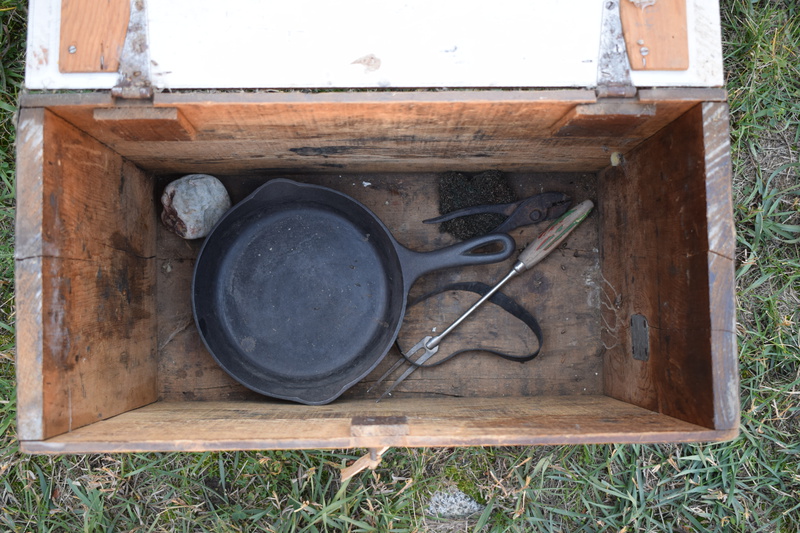 W.H. Bolles Trunk. In the days before gasoline drums, gasoline was sold in 5-gallon cans, two cans to a wooden box, for use in areas remote from service stations. These boxes were in common use among horse campers for carrying "the kitchen", as it was known. They fitted nicely into canvas pack saddle bags known as an alforjas (Spanish name) which were suspended from the pack saddle by leather loops. I reinforced them with metal strips, added covers and locks and used them when horse camping in Idaho, Wyoming, Washington, and Oregon.