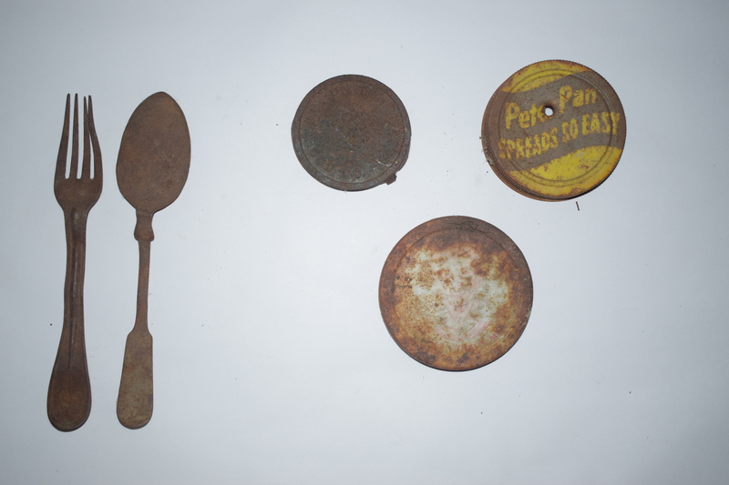 The trail along Big Creek used to be impassable through the Gorge. People traveling east towards the Middle Fork of the Salmon used to travel up Pioneer Creek and over the mountains. These items were found at an old campsite. Many of these types of items were found after the Diamond Complex fire in 2000