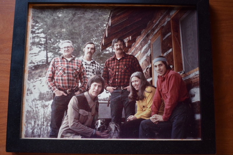 Arlow Lewis, the caretaker of Taylor Ranch for several years, far left with glasses. Kneeling on left is Jim Bennett, then a PhD student working on bighorn sheep. Carol Bennett is in the yellow top.