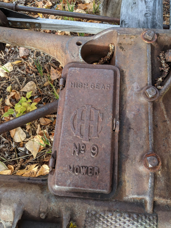 International Harvester Co. (IHC) No. 9 Mower. This was the last model of horse drawn sickle mowers made by International.