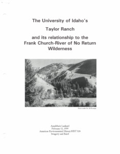 University of Idaho's Taylor Ranch and its relationship to Frank Church River of No Return Wilderness