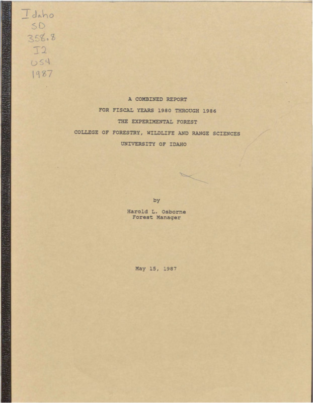 A historical report outlining income by source and amount, summary of timber volume harvested, major equipment purchased, personnel funded by the Experimental Forest, research projects established, harvest, site preparation and reforestation activities, road construction activities.