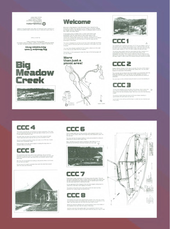 Historical Big Meadow Creek Recreation Area informational pamphlet.