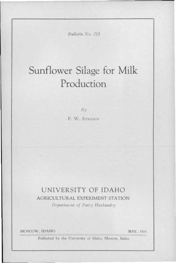 Idaho Agricultural Experiment Station,  Bulletin No. 215, 1935