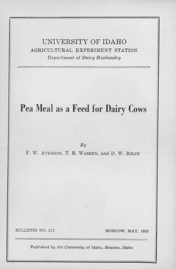 Idaho Agricultural Experiment Station,  Bulletin No. 213, 1935