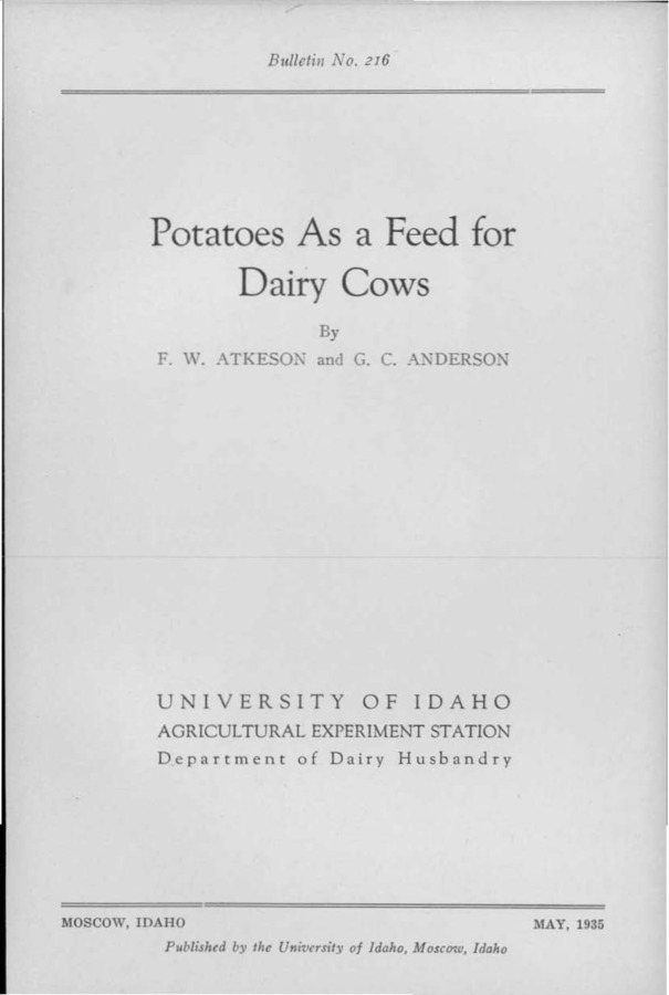 Idaho Agricultural Experiment Station,  Bulletin No. 216, 1935