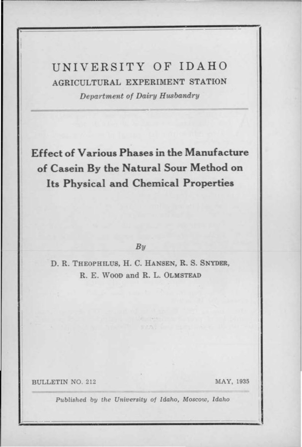 Idaho Agricultural Experiment Station,  Bulletin No. 212, 1934