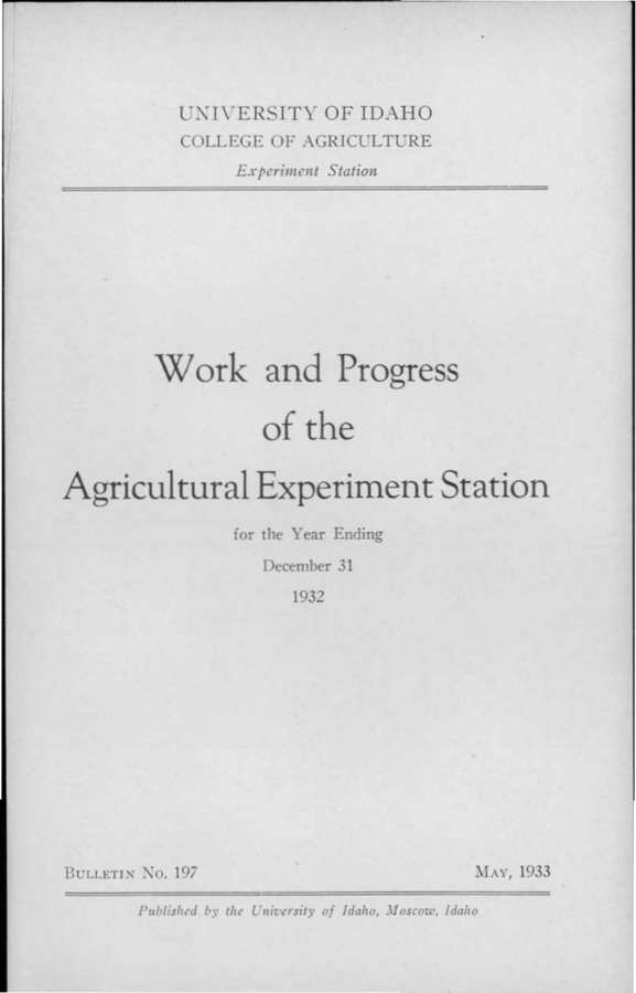 Idaho Agricultural Experiment Station,  Bulletin No. 197, 1933