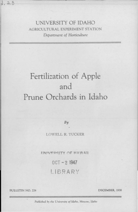 Idaho Agricultural Experiment Station,  Bulletin No. 226, 1938