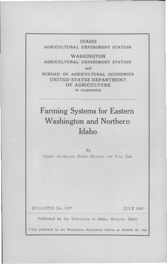 Idaho Agricultural Experiment Station,  Bulletin No. 173, 1930