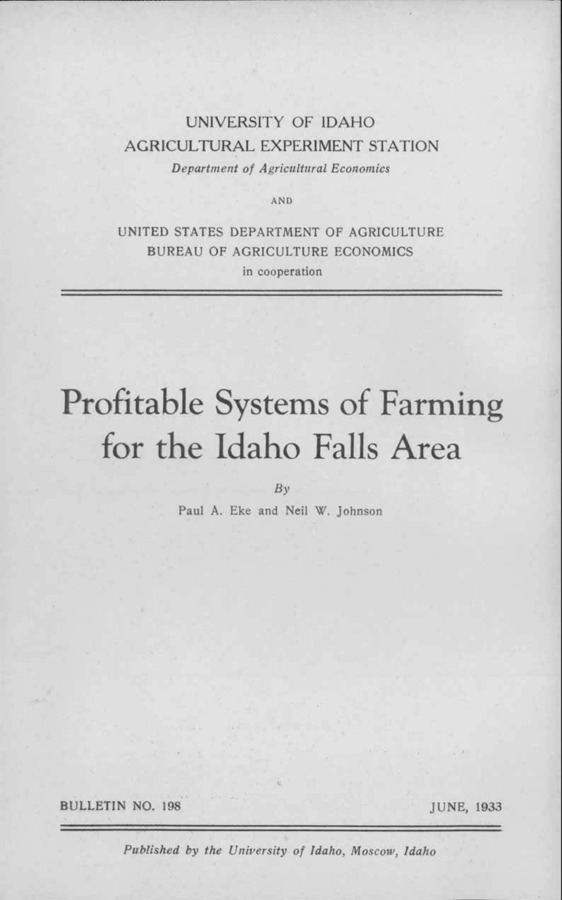 Idaho Agricultural Experiment Station,  Bulletin No. 198, 1933