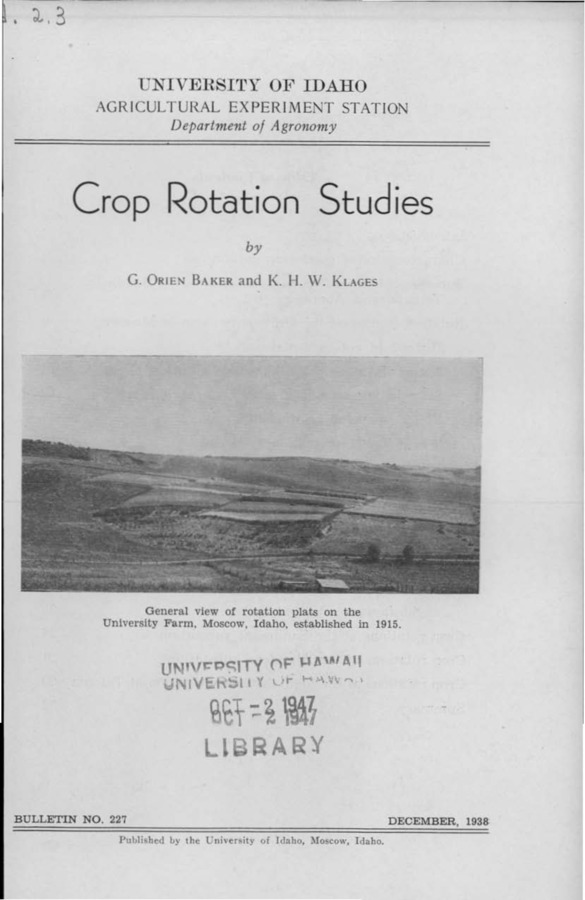 Idaho Agricultural Experiment Station,  Bulletin No. 227, 1938