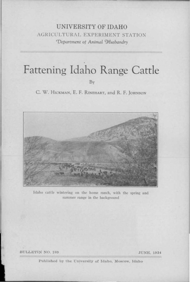 Idaho Agricultural Experiment Station,  Bulletin No. 209, 1934