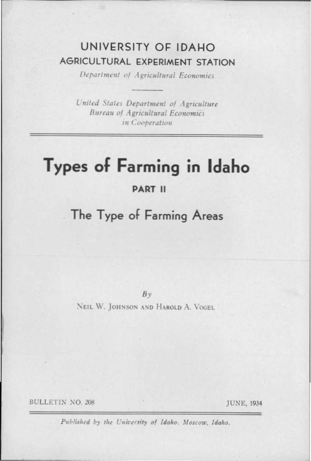 Idaho Agricultural Experiment Station,  Bulletin No. 208, 1934