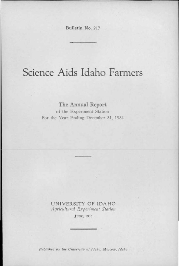 Idaho Agricultural Experiment Station,  Bulletin No. 217, 1935