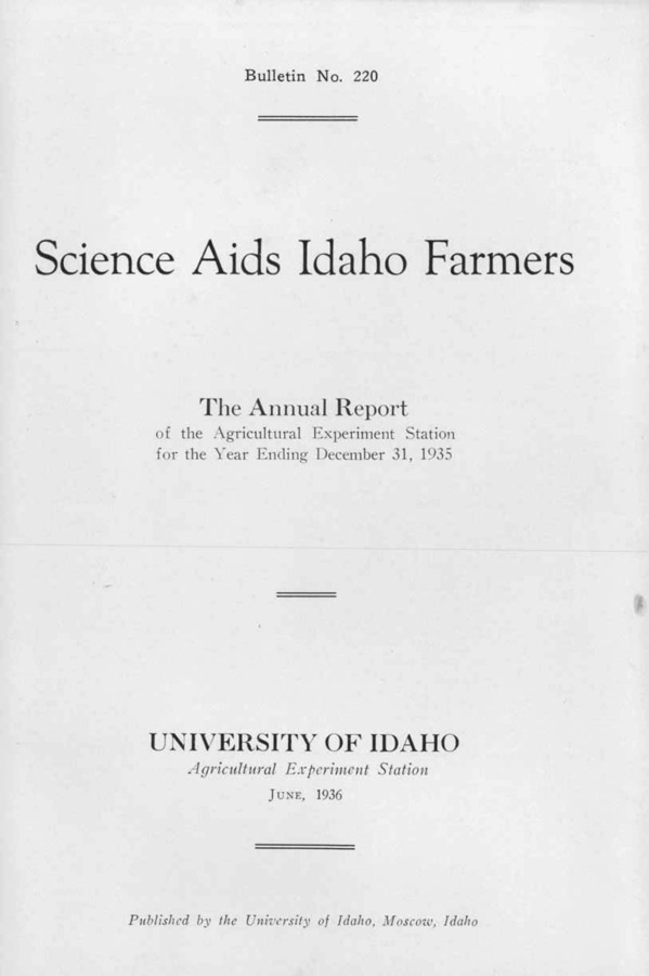 Idaho Agricultural Experiment Station,  Bulletin No. 220, 1936