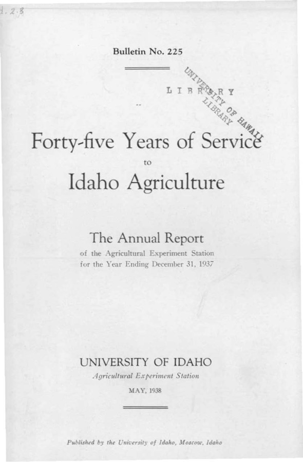 Idaho Agricultural Experiment Station,  Bulletin No. 225, 1938
