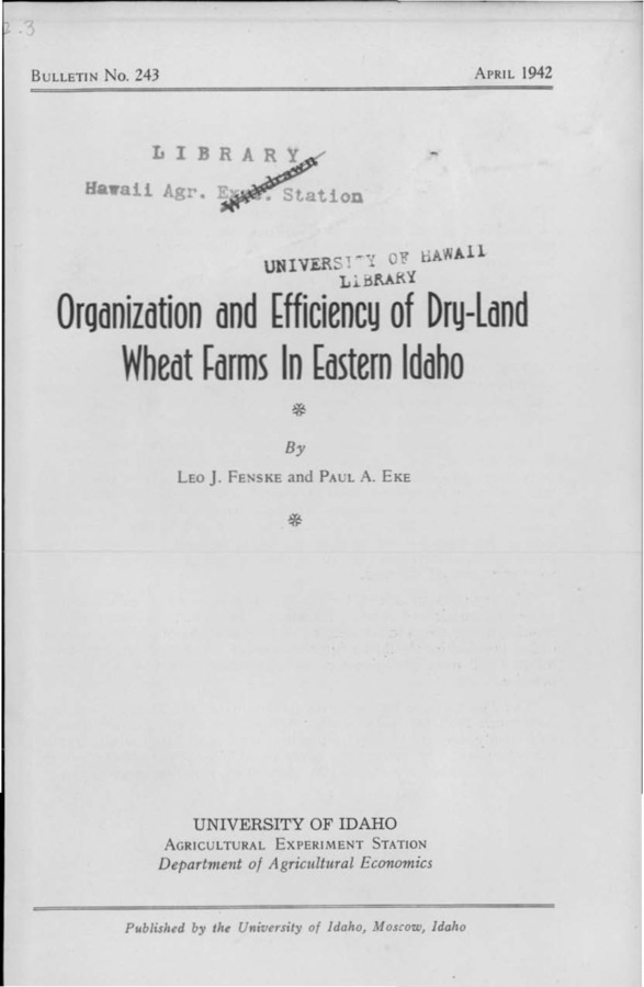 Idaho Agricultural Experiment Station,  Bulletin No. 243, 1942