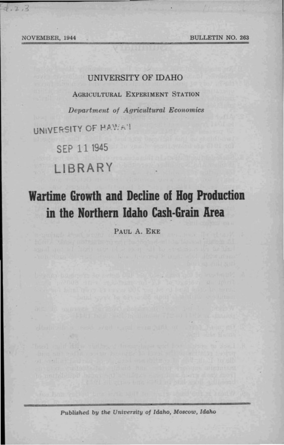 Idaho Agricultural Experiment Station,  Bulletin No. 263, 1944