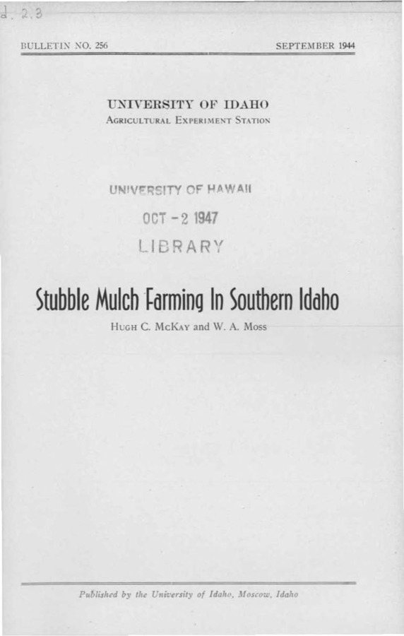 Idaho Agricultural Experiment Station,  Bulletin No. 256, 1944