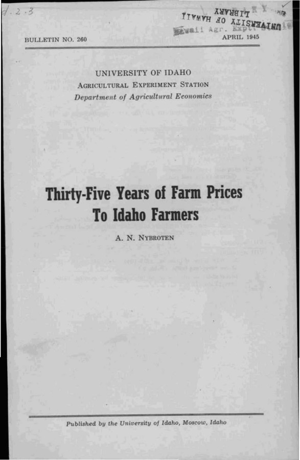 Idaho Agricultural Experiment Station,  Bulletin No. 260, 1945