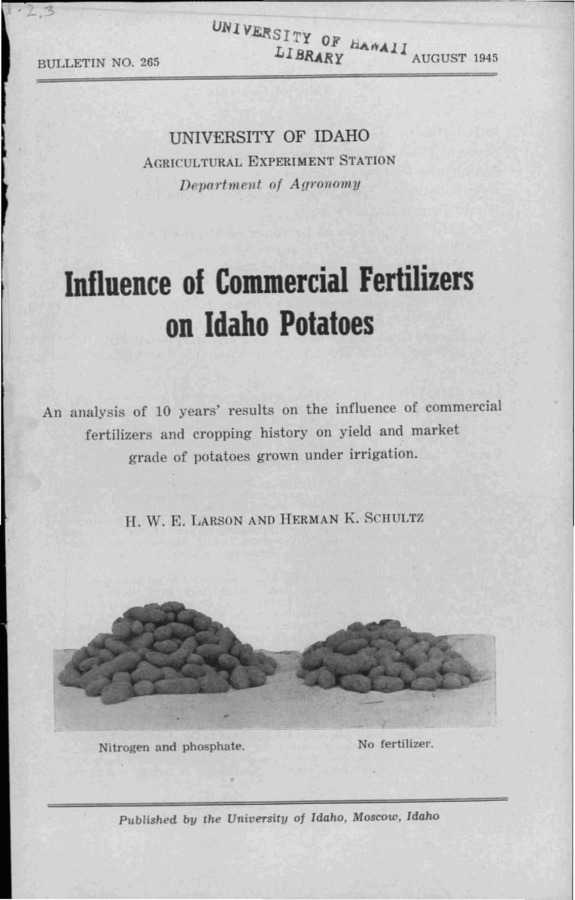 Idaho Agricultural Experiment Station,  Bulletin No. 265, 1945