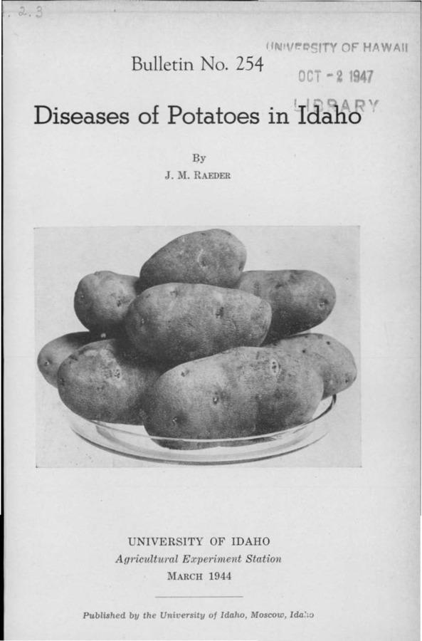 Idaho Agricultural Experiment Station,  Bulletin No. 254, 1944
