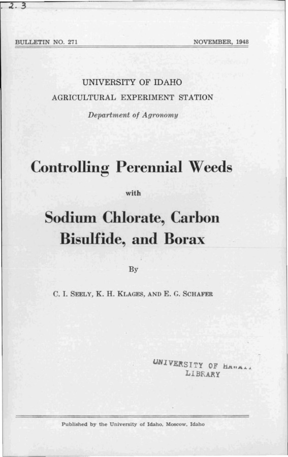Idaho Agricultural Experiment Station,  Bulletin No. 271, 1948