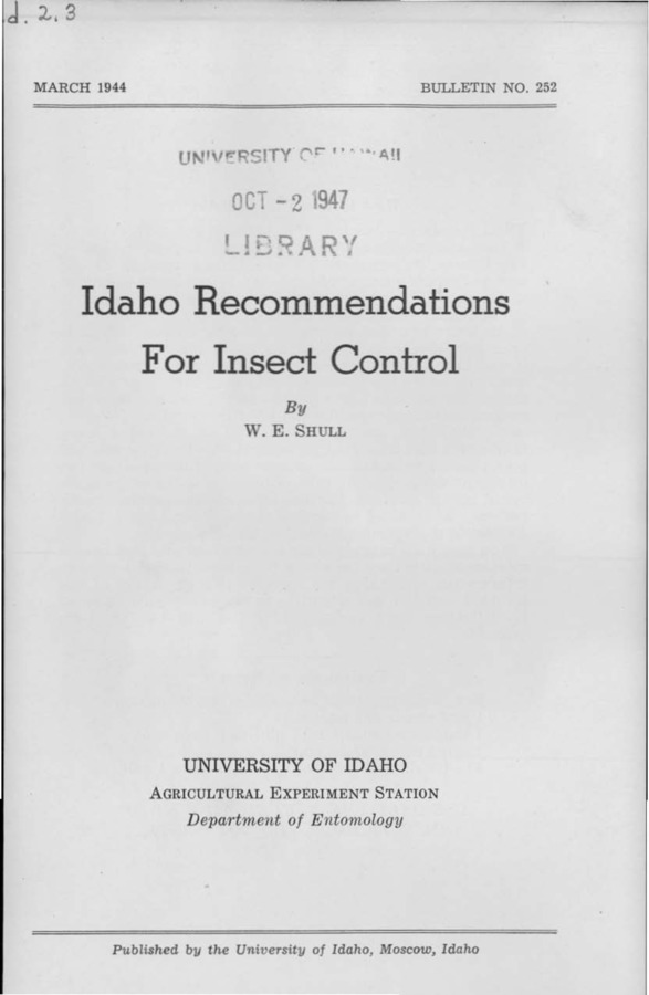 Idaho Agricultural Experiment Station,  Bulletin No. 252, 1944