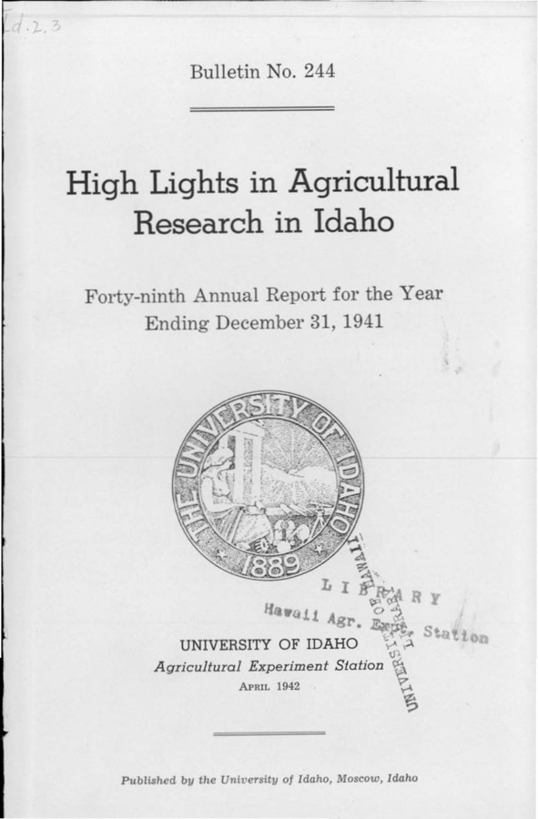 Idaho Agricultural Experiment Station,  Bulletin No. 244, 1942