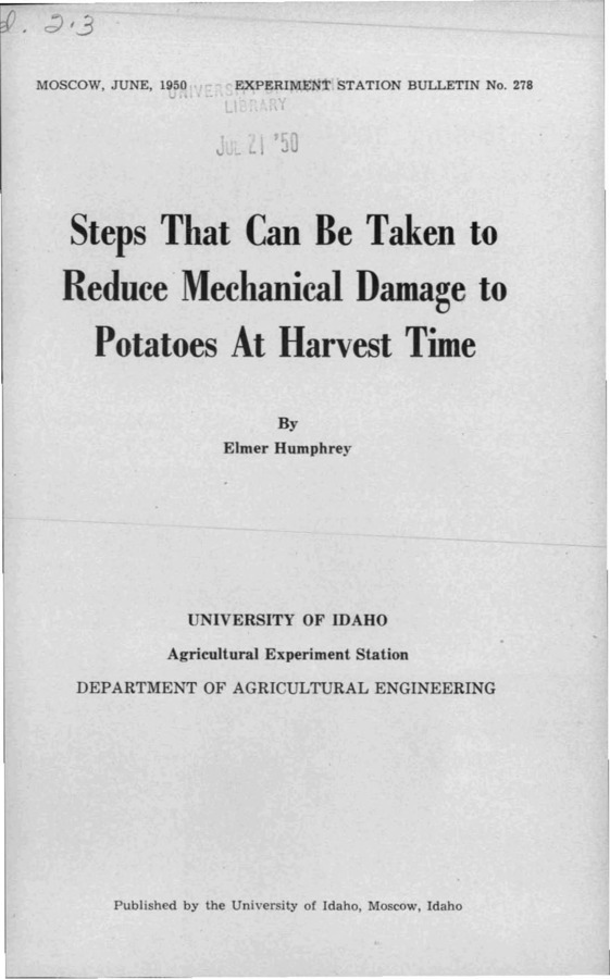 Idaho Agricultural Experiment Station,  Bulletin No. 278, 1950