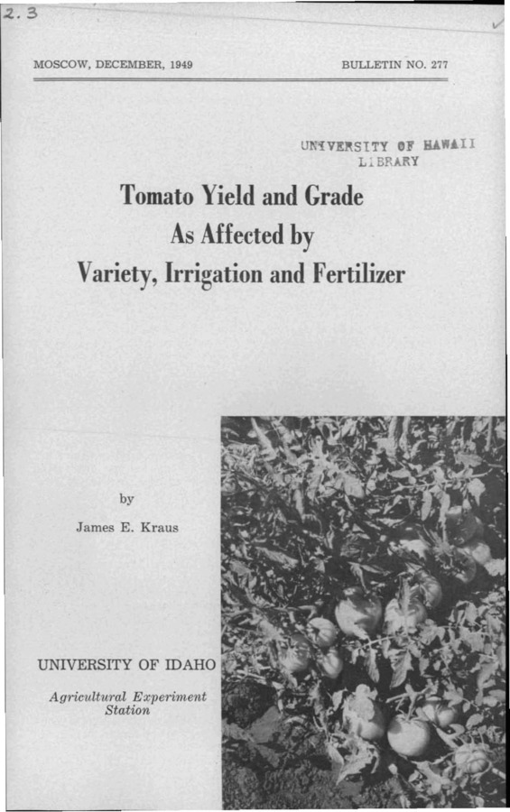 Idaho Agricultural Experiment Station,  Bulletin No. 277, 1949